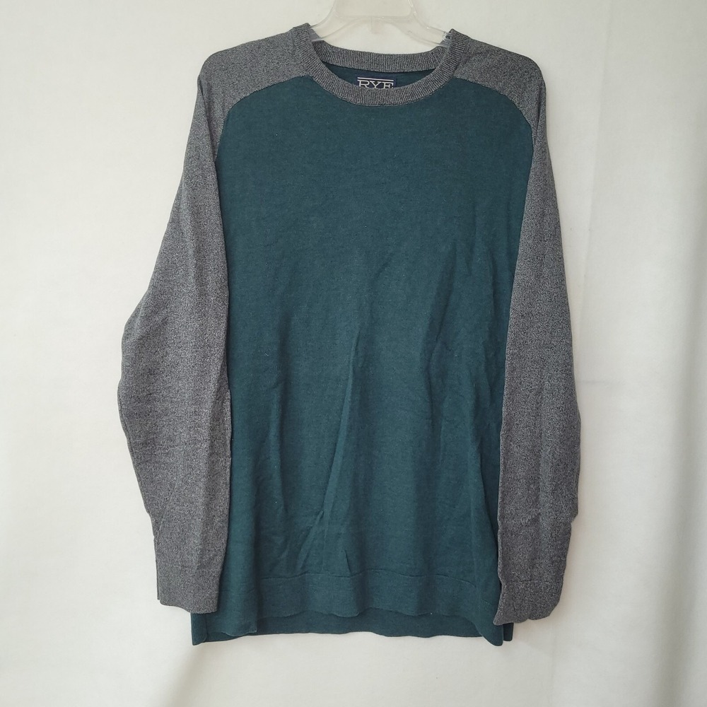 Hawker Rye Mens Hunter Green Grey Cotton Raglan Crewneck Sweater Medium